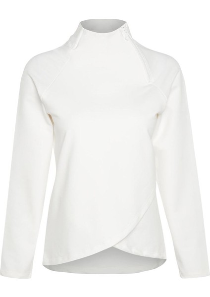 Kadın Moda Regular Dik Yaka Reglan Kol Regular Kaymak I Pamuklu Fermuar Detaylı Örme Spor Sweatshirt