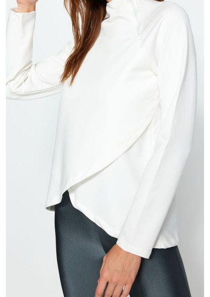 Kadın Moda Regular Dik Yaka Reglan Kol Regular Kaymak I Pamuklu Fermuar Detaylı Örme Spor Sweatshirt fiyatları