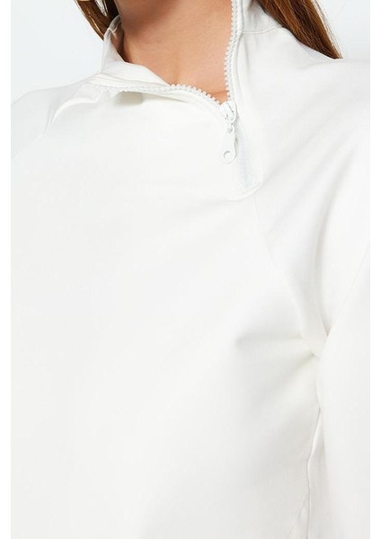 Kadın Moda Regular Dik Yaka Reglan Kol Regular Kaymak I Pamuklu Fermuar Detaylı Örme Spor Sweatshirt fırsatları