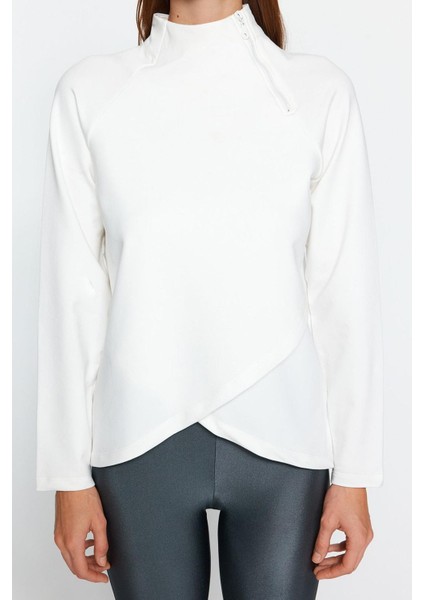 Kadın Moda Regular Dik Yaka Reglan Kol Regular Kaymak I Pamuklu Fermuar Detaylı Örme Spor Sweatshirt indirimleri