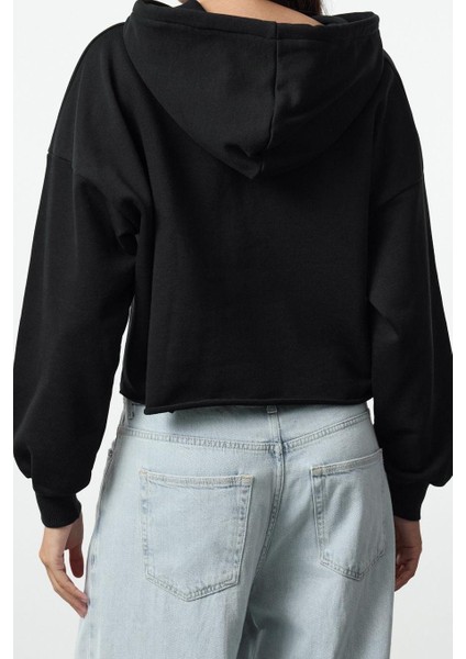 Kadın Relaxed Fermuarlı Yaka Düşük Kol Kalın Içi Polarlı Fermuarlı Crop Örme Sweatshirt indirimleri
