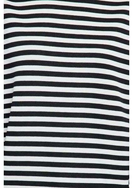 Kadın Oversize Dik Yaka Uzun Basic Çizgili Kalıp Yarım Balıkçı Kalın Polarlı Örme Sweatshirt