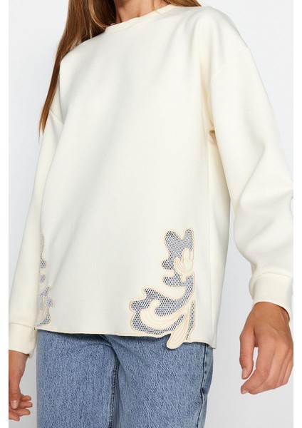 Kadın Tesettür Bisiklet Yaka Standart Kol Dantel Detaylı Dalgıç Scuba Örme Sweatshirt modelleri