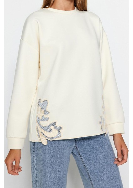 Kadın Tesettür Bisiklet Yaka Standart Kol Dantel Detaylı Dalgıç Scuba Örme Sweatshirt fırsatları