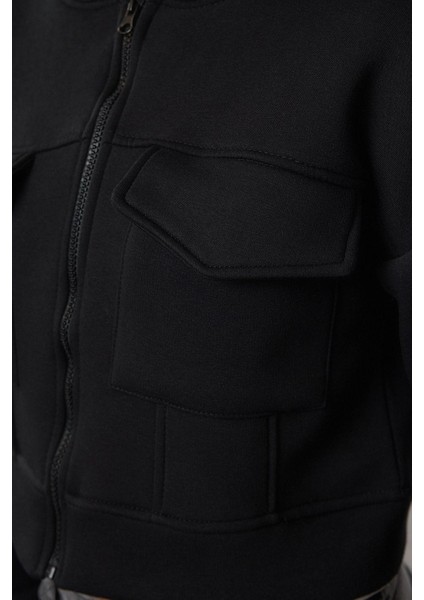 Kadın Kapüşonlu Standart Kol Rahat Kesim Crop Cep Detaylı Kalın Içi Polarlı Örme Sweatshirt fırsatları