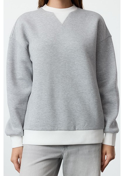 Kadın Moda Şık Bol Dik Yaka Düşük Kol Uzun Geniş Kalıp Kalın Örme Sweatshirt