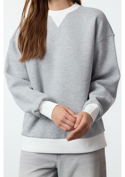 Kadın Moda Şık Bol Dik Yaka Düşük Kol Uzun Geniş Kalıp Kalın Örme Sweatshirt