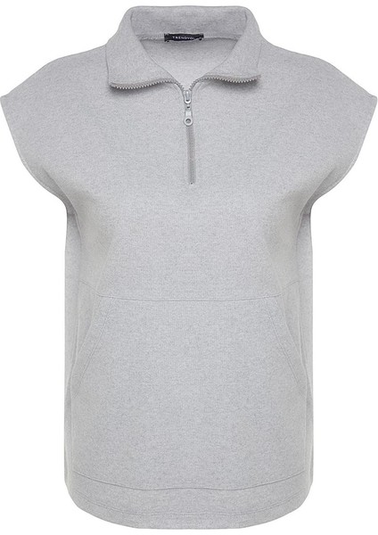 Kadın Fermuarlı Yaka Standart Kol Selanik Triko Fermuarlı Yaka Kalıp Sıfır Kol Örme Sweatshirt