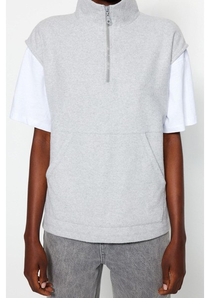 Kadın Fermuarlı Yaka Standart Kol Selanik Triko Fermuarlı Yaka Kalıp Sıfır Kol Örme Sweatshirt indirimleri
