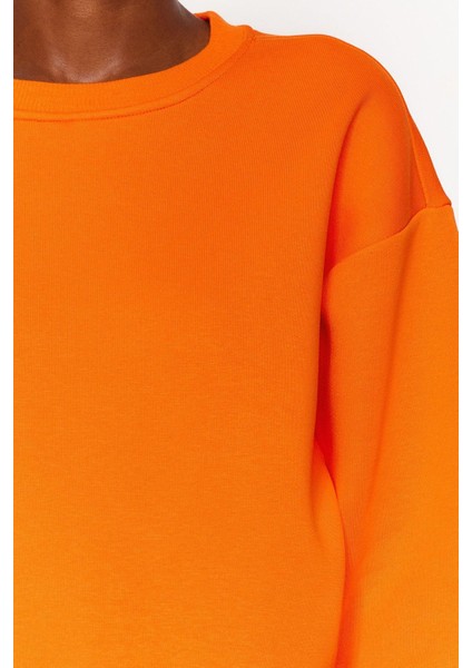 Kadın Moda Şık Crop Dik Yaka Düşük Kol Crop Rahat Kesim Crop Basic Kalın Içi Polarlı Örme Sweatshirt fırsatları