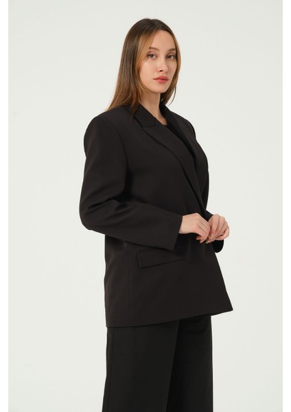 Siyah Regular Astarlı Dokuma Oversize Blazer Ceket fiyatları