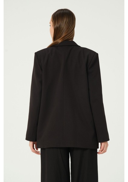 Siyah Regular Astarlı Dokuma Oversize Blazer Ceket modelleri