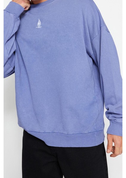 Unisex Moda Bol Bisiklet Yaka Standart Kol Standart Geniş Kesim Pamuk Eskitme Mistik Sweatshirt fiyatları