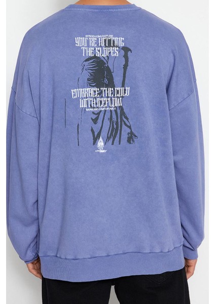 Unisex Moda Bol Bisiklet Yaka Standart Kol Standart Geniş Kesim Pamuk Eskitme Mistik Sweatshirt indirimleri