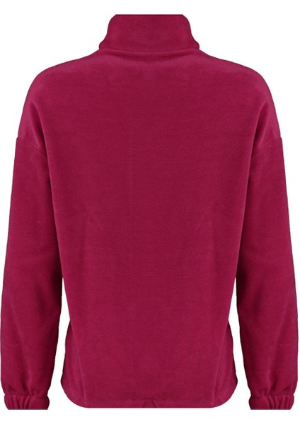 Kadın Moda Şık Regular Fermuarlı Yaka Düşük Kol Regular Fermuar Detaylı Polar Örme Sweatshirt