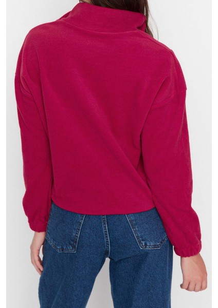 Kadın Moda Şık Regular Fermuarlı Yaka Düşük Kol Regular Fermuar Detaylı Polar Örme Sweatshirt fırsatları