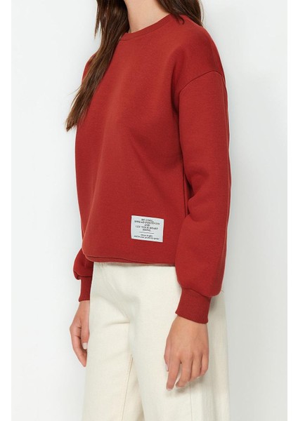 Kadın Moda Şık Regular Bisiklet Yaka Düşük Kol Regular Etiket Detaylı Örme Sweatshirt fırsatları