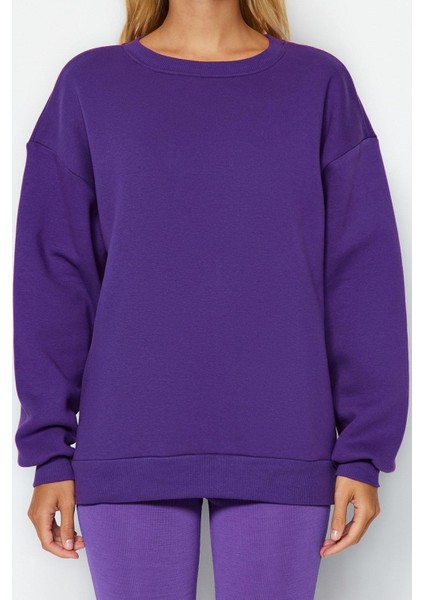 Kadın Moda Oversize Bisiklet Yaka Düşük Kol Uzun Rahat Kesim Basic Kalın Içi Polarlı Örme Sweatshirt indirimleri