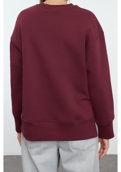 Kadın Regular Bisiklet Yaka Düşük Kol Regular Kalın Içi Polarlı Normal Kalıp Basic Örme Sweatshirt indirimleri