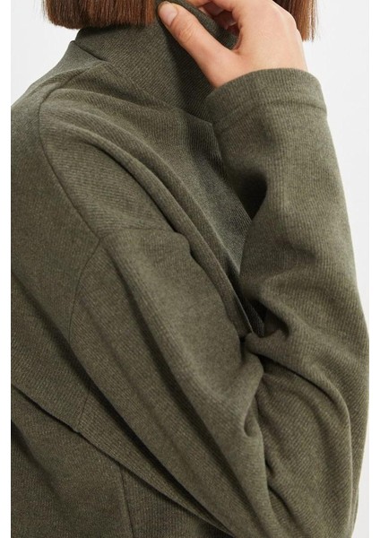 Kadın Fermuarlı Yaka Düşük Kol Selanik Triko Fermuarlı Yaka Normal Kalıp Örme Sweatshirt modelleri