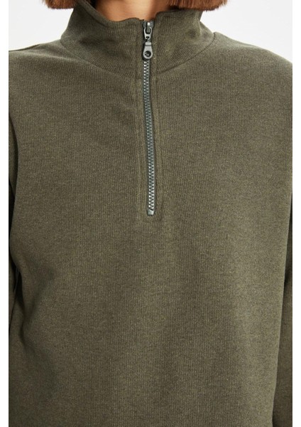 Kadın Fermuarlı Yaka Düşük Kol Selanik Triko Fermuarlı Yaka Normal Kalıp Örme Sweatshirt fırsatları