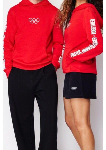 Kadın Moda Şık Oversize Kapüşonlu Standart Kol Regular Unısex Örme Sweatshirt