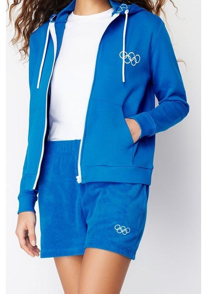 Kadın Moda Şık Regular Kapüşonlu Düşük Kol Regular Örme Sweatshirt