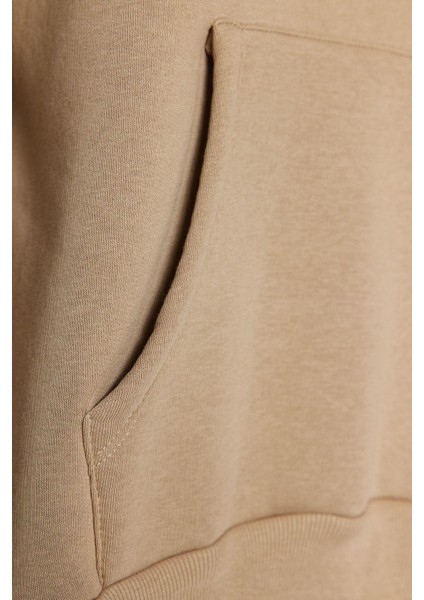 Kadın Oversize Kapüşonlu Standart Kol Standart Kalın Polarlı Baskılı Geniş Kalıp Örme Sweatshirt