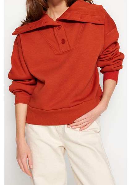 Kadın Polo Yaka Düşük Kol Kalın Içi Polarlı Normal Kalıp Triko Detaylı Örme Sweatshirt fiyatları