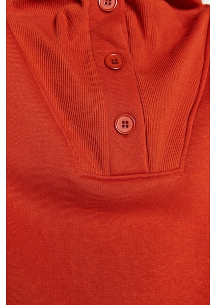 Kadın Polo Yaka Düşük Kol Kalın Içi Polarlı Normal Kalıp Triko Detaylı Örme Sweatshirt indirimleri