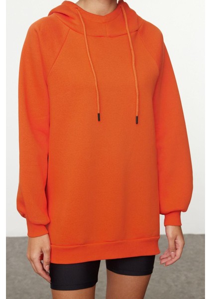 Kadın Moda Şık Bol Kapüşonlu Düşük Kol Uzun Şardonlu Örme Sweatshirt