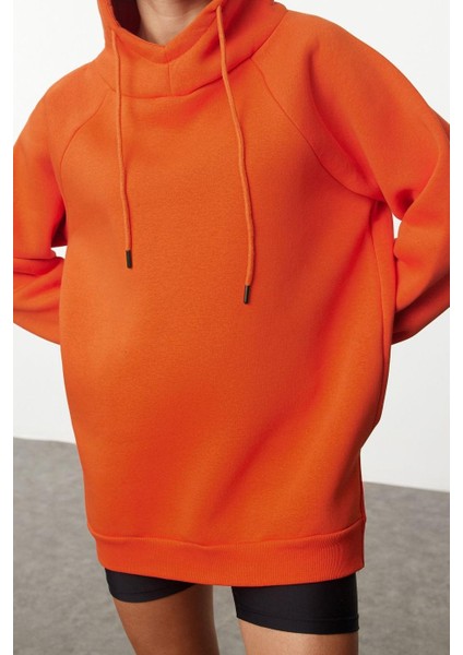 Kadın Moda Şık Bol Kapüşonlu Düşük Kol Uzun Şardonlu Örme Sweatshirt