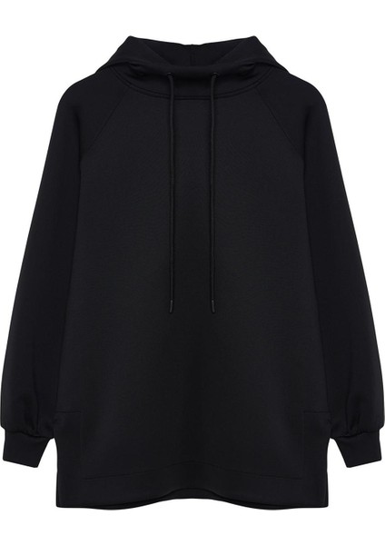 Kadın Tesettür Moda Şık Regular Kapüşonlu Standart Kol Regular Dalgıç Scuba Örme Sweatshirt