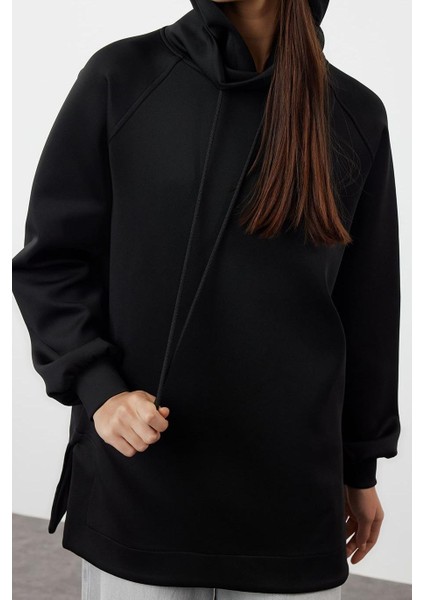 Kadın Tesettür Moda Şık Regular Kapüşonlu Standart Kol Regular Dalgıç Scuba Örme Sweatshirt