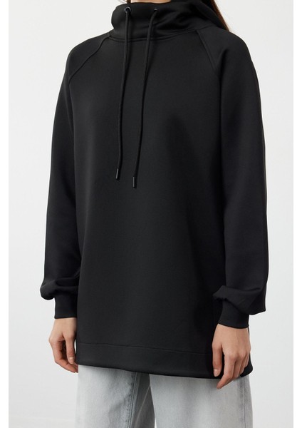Kadın Tesettür Moda Şık Regular Kapüşonlu Standart Kol Regular Dalgıç Scuba Örme Sweatshirt