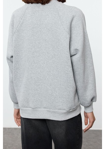 Kadın Moda Şık Oversize Bisiklet Yaka Düşük Kol Uzun Rahat Kalıp Basic Reglan Kol Örme Sweatshirt