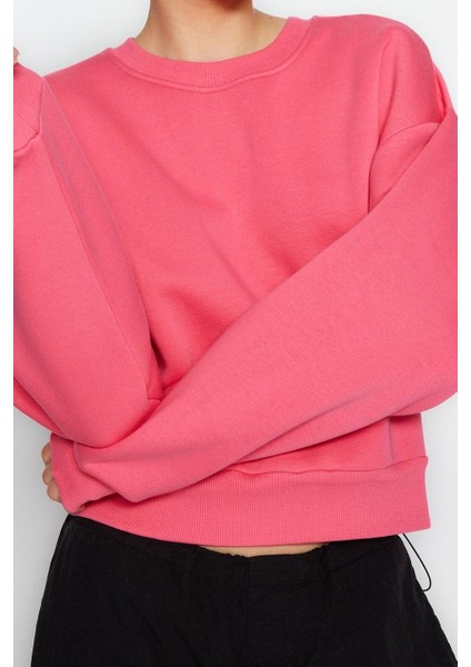 Kadın Moda Şık Crop Dik Yaka Düşük Kol Crop Rahat Kesim Crop Basic Kalın Içi Polarlı Örme Sweatshirt