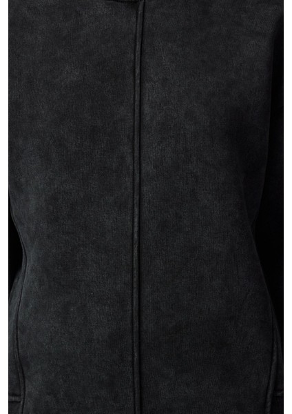 Kadın Regular Bisiklet Yaka Düşük Kol Regular Eskitme Kalın Içi Polarlı Normal Kalıp Örme Sweatshirt fırsatları