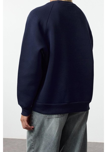 Kadın Bisiklet Yaka Reglan Kol Rahat Kalıp Reglan Kol Slogan ve Fiyonk Baskılı Örme Sweatshirt