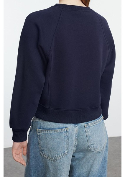 Kadın Moda Şık Regular Bisiklet Yaka Düşük Kol Regular Nervür Detaylı Normal Kalıp Örme Sweatshirt