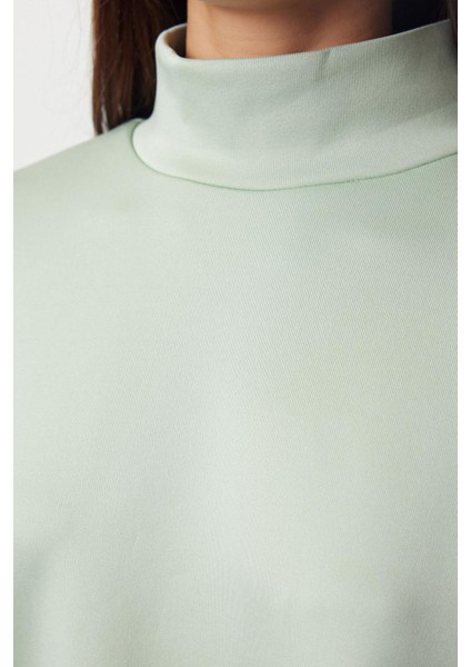 Kadın Moda Şık Oversize Dik Yaka Düşük Kol Uzun Geniş Kalıp Truvakar Kol Örme Sweatshirt