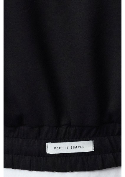 Kadın Oversize Dik Yaka Düşük Kol Crop Rahat Kalıp Yumuşak Tuşeli Crop Etiket Örme Sweatshirt