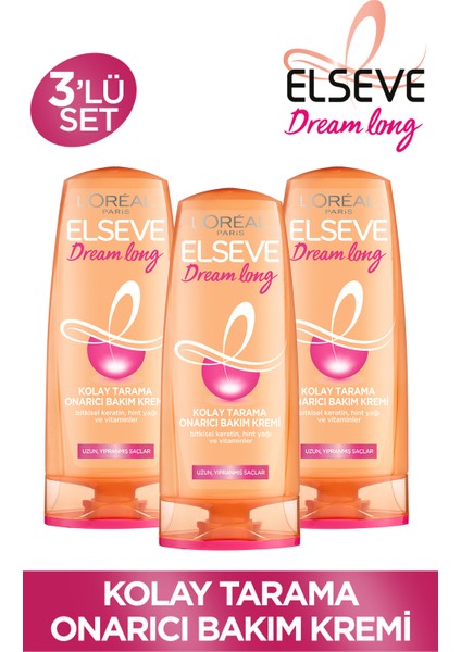 L'Oréal Paris 3'Lü L'oréal Paris Elseve Dream Long Kolay Tarama Saç Bakım Kremi 390 Ml Seti
