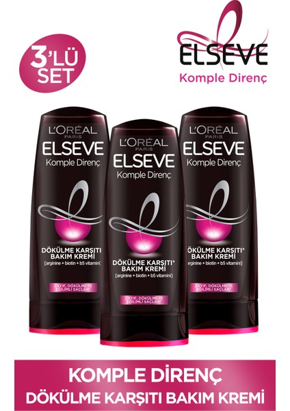 L'Oréal Paris 3'Lü L'oréal Paris Elseve Komple Direnç Dökülme Karşıtı Bakım Kremi 390 Ml Seti