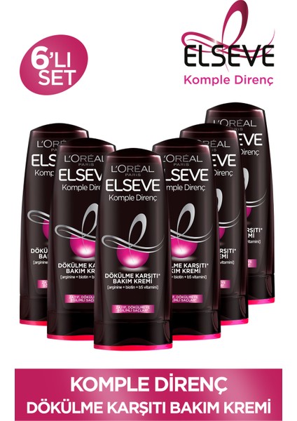 L'Oréal Paris 6'Lı L'oréal Paris Elseve Komple Direnç Dökülme Karşıtı Bakım Kremi 390 Ml Seti