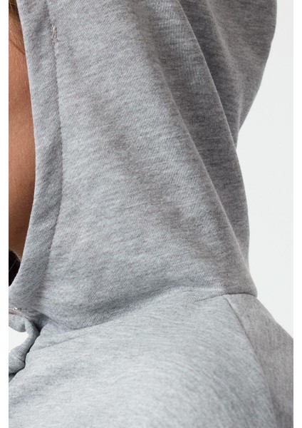 Kadın Moda Şık Regular Kapüşonlu Düşük Kol Super Crop Örme Sweatshirt