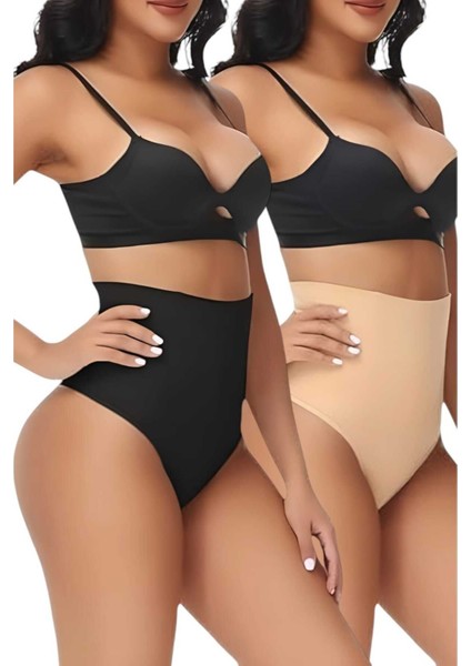 Kadın Dikişsiz Yüksek Bel Karın Toparlayıcı String Korse 2'li Set