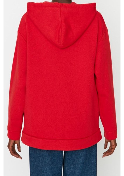Kadın Moda Bol Kapüşonlu Düşük Kol Uzun Kalın Içi Polarlı Kanguru Cepli Boyfriend Örme Sweatshirt indirimleri