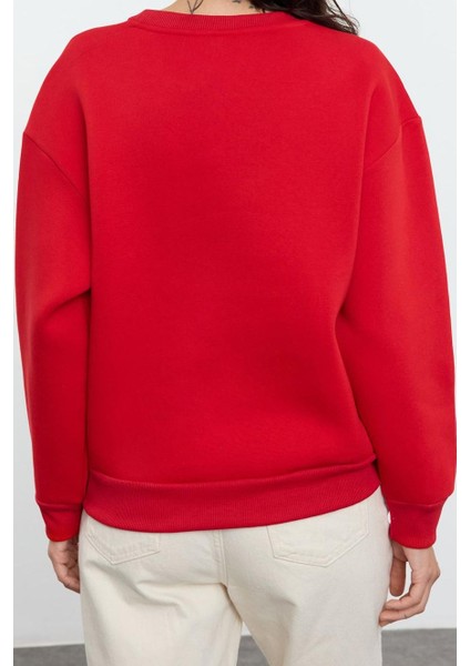 Kadın Regular Bisiklet Yaka Düşük Kol Regular Kalın Içi Polarlı Normal Kalıp Basic Örme Sweatshirt indirimleri