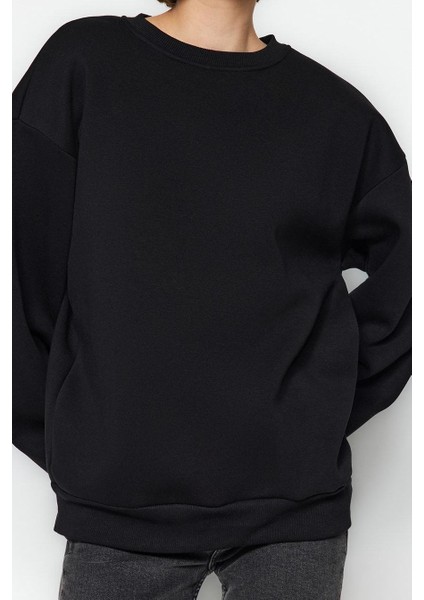 Kadın Moda Şık Oversize Bisiklet Yaka Düşük Kol Uzun Bol Kesim Kalın Içi Polarlı Örme Sweatshirt modelleri